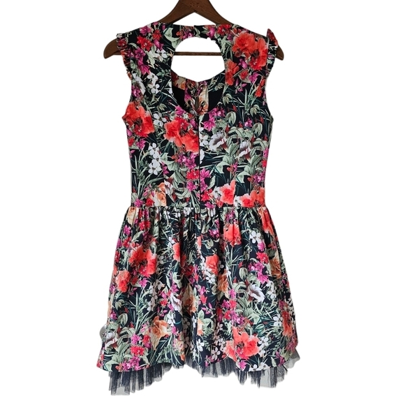 Eureka corset dress midi tealengh floral open back lined black tulle ham lined M - Picture 3 of 8